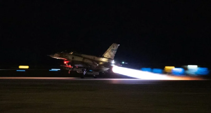 An Israeli fighter jet takes off to conduct strikes on Hezbollah targets in southern Lebanon