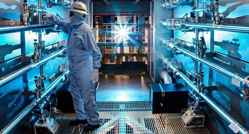 The National Ignition Facility in California uses powerful lasers to spark fusion reactions