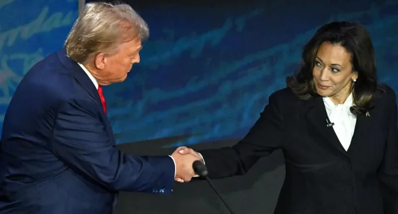 The first debate handshake in eight years, offered by Harris