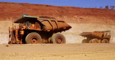 Fifty of these giant driverless trucks work in the Greater Nammuldi iron ore mine