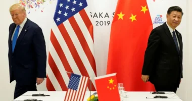 Donald Trump and Xi Jinping at their last face-to-face meeting in 2019