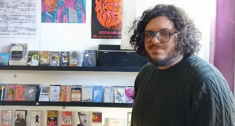 Alex Tadross sells cassette tapes and players