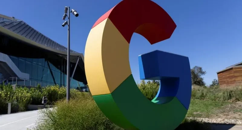 The logo of Google is seen outside Google Bay View facilities in Mountain View, California, US in August 2024