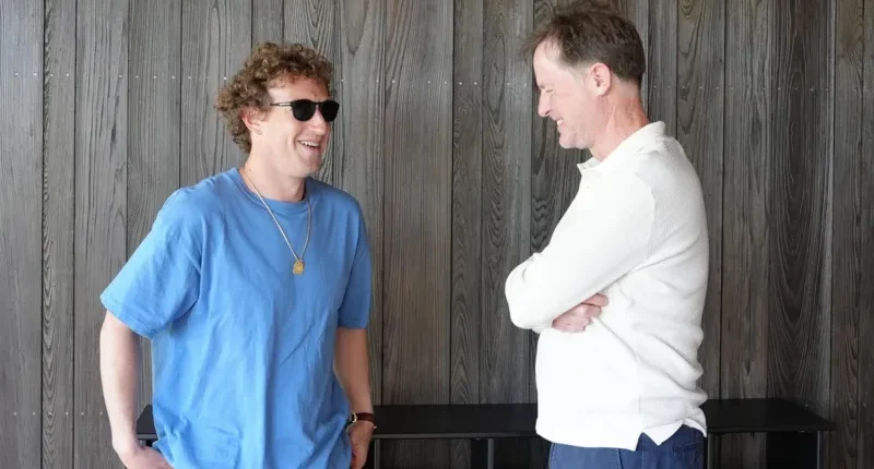 Sir Nick - pictured here with Mark Zuckerberg - leaves Meta at a time when Silicon Valley leaders seek to court Trump