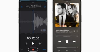 An update to Voice Memos allows users the ability to layer a vocal on top of an existing instrumental recording on iPhone 16 Pro and iPhone 16 Pro Max.