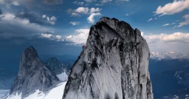 Jimmy Chin used the 48MP Fusion Main camera with variable aperture on iPhone 18 Pro to capture the sheer scale of the Bugaboo Mountains.